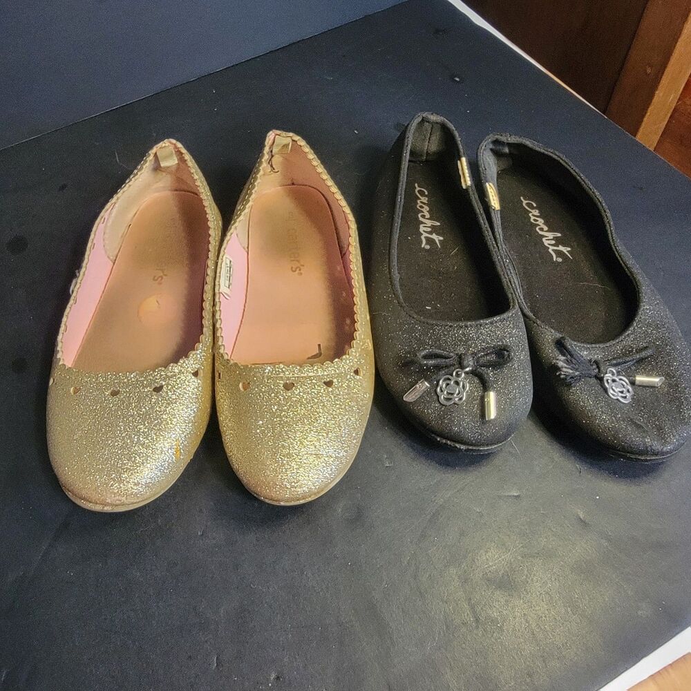 Carter's Girls Gold Glitter Ballet Flats Slip-On Synthetic Upper US 3M EU 34 lot